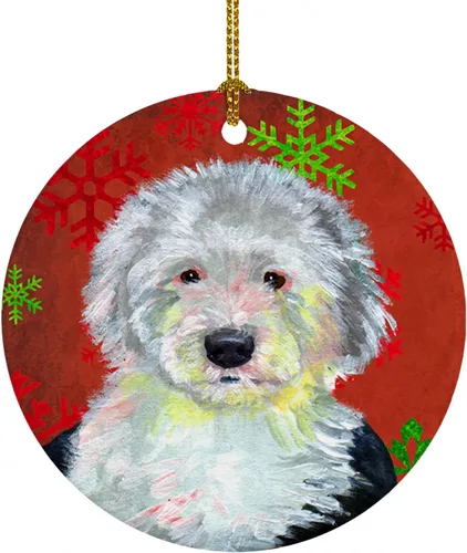 Vista 28 de Caroline's Treasures Affenpinscher - Adorno de cerámica para colgar en el árbol de Navidad con copos de nieve rojos y verdes, para el hogar