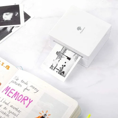 Vista 5 de Phomemo M02 Mini impresora móvil, impresora térmica Bluetooth con 3 rollos de papel adhesivo transparente, compatible con iOS + Android para diario