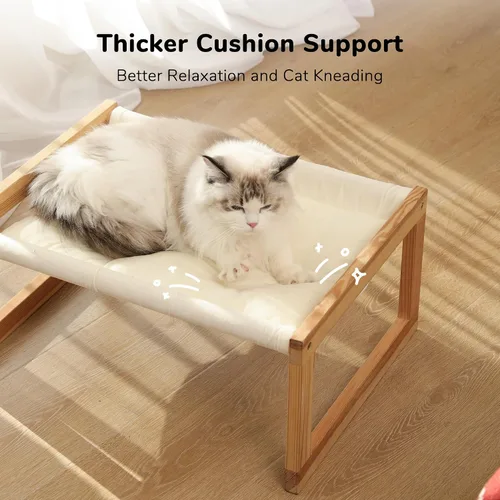 Vista 3 de FUKUMARU Hamaca Cama para Gatos, Cómodo Sofá de Terciopelo para Gatos de Interior, Percha de Madera Elevada para Gatos, Sofá para Mascotas de 21
