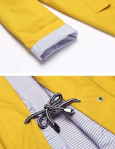 Vista 5 de Lomon - Chaqueta impermeable larga con capucha para mujer, forro cortavientos, chaqueta de viaje, S-XXL