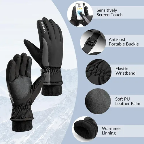 Vista 4 de Guantes de esquí Guantes de invierno impermeables y transpirables para clima frío, guantes de nieve para hombres y mujeres