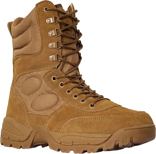 Vista 8 de Botas militares tácticas para hombre, zapatos negros para hombre, desierto, combate, ejército, senderismo, al aire libre, cremallera lateral