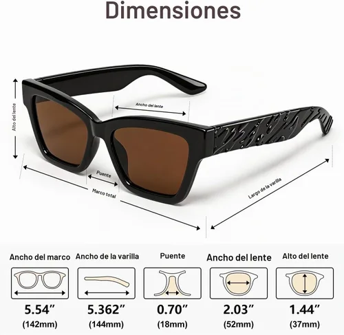 Vista 6 de VISOONE Cat Eye Sunglasses for Women Men Designer Retro UV400 Shades Negro/Marrón