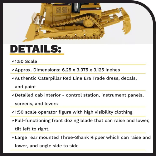 Vista 4 de Diecast Masters 1:50 Escala Cat D8R Bulldozer para coleccionistas, Caterpillar Track-Type Tractor Construcción Modelo Modelo Réplica, Core Classics