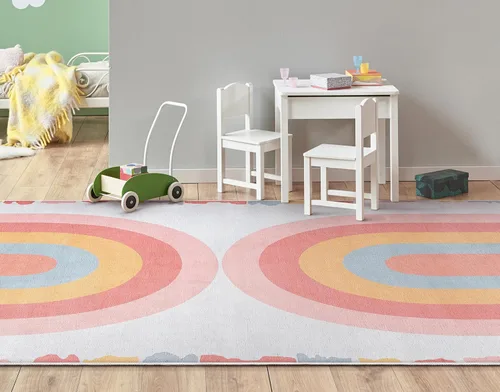 Vista 18 de Well Woven Alfombra de arco iris Crescent para niños, 3 pies 3 pulgadas x 5 pies, multicolor
