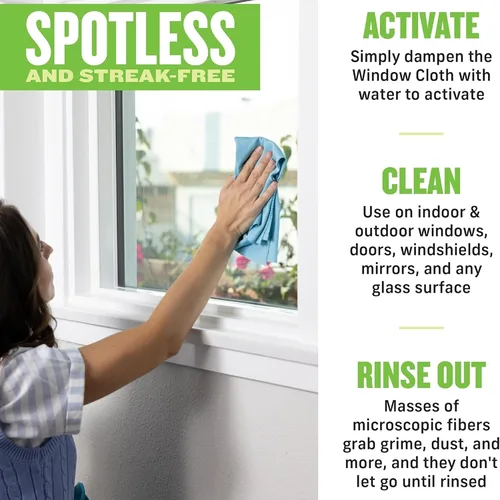 Vista 4 de E-Cloth Paño de limpieza de ventanas, embalaje ecológico, paño de limpieza de vidrio, ventanas sin rayas con solo agua, kit de toallas de microfibra