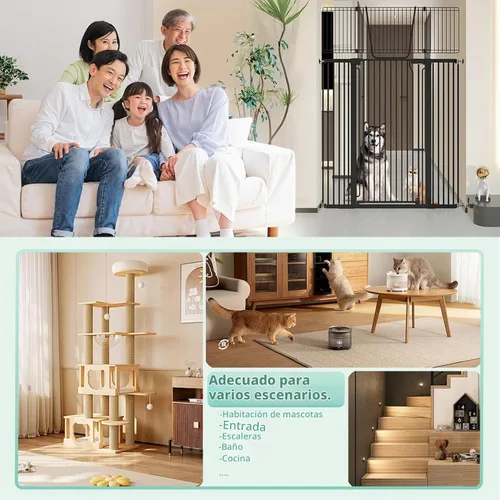 Vista 5 de Jiprlak51 Puerta para gatos extra alta para puerta – Puerta para mascotas extra ancha de 28.5"-48.7" con puerta ajustable para gatos, cierre Negro