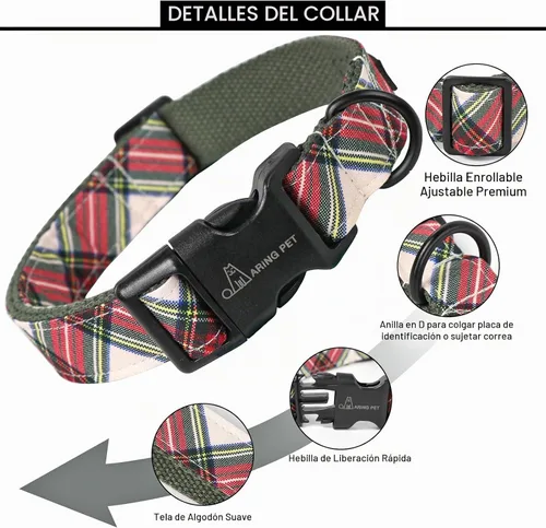 Vista 3 de Aring Pet Collar de Navidad para perro, lindo, de algodón, cuadros rojos y verdes, ligeros, para cachorros, para perros pequeños, medianos y Navidad
