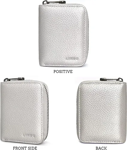 Vista 5 de Linno RFID 20 ranuras para tarjetas de crédito titular de la tarjeta de crédito de cuero genuino pequeño caso para mujeres u hombres cartera