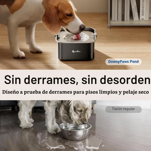 Vista 2 de DownyPaws Tazón de agua antiderrames para perros, 101 oz/3 L, tapón de babeo de acero inoxidable, cuenco de agua para perros de beber lentamente