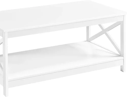 Vista 8 de Yaheetech Simple X-Design - Mesa auxiliar de cóctel con estante de almacenamiento, mesa central de 2 niveles para sala de estar y oficina
