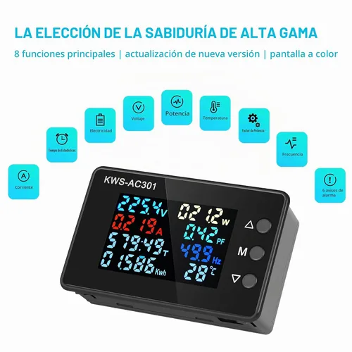 Vista 3 de Voltímetro de CA Amperímetro 50-300V 0-100A Multímetro digital 110V 220V Pantalla LCD HD Voltímetro de corriente con transformador de corriente