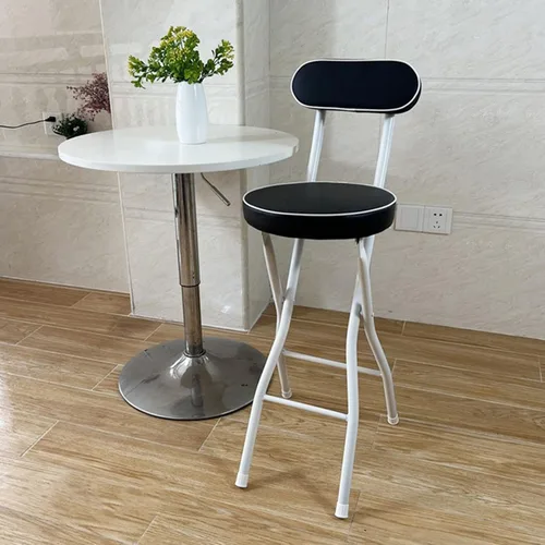 Vista 7 de Taburete de bar plegable con respaldo, taburetes de bar de piel sintética, taburetes redondos para mostrador de cocina, silla de comedor, taburete