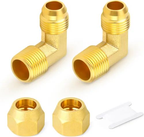 Vista 20 de GASHER Adaptador de codo de montaje de tubo de latón de 1/2 pulgada flare x 1/2 pulgada NPT macho Pipe