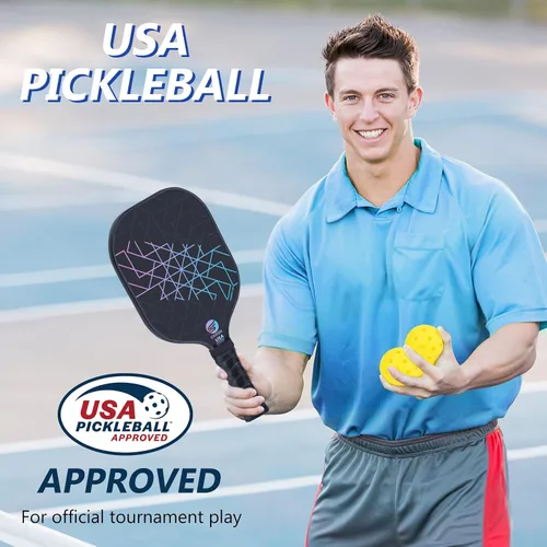 Vista 6 de Juego de 4 palas de pickleball aprobadas por USAPA de fibra de carbono (CHS), núcleo de panal de polipropileno, agarre antideslizante que absorbe