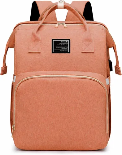 Vista 14 de houscly Mochila para pañales con cambiador: bolsas de bebé de viaje negras para niñas y niños, pañaleras para bebe, artículos esenciales para recién