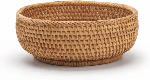 Vista 11 de Cesta redonda pequeña de ratán de 7.9 pulgadas, cesta organizadora de mimbre, almacenamiento tejido a mano para llaves, joyas, escritorio, mesa