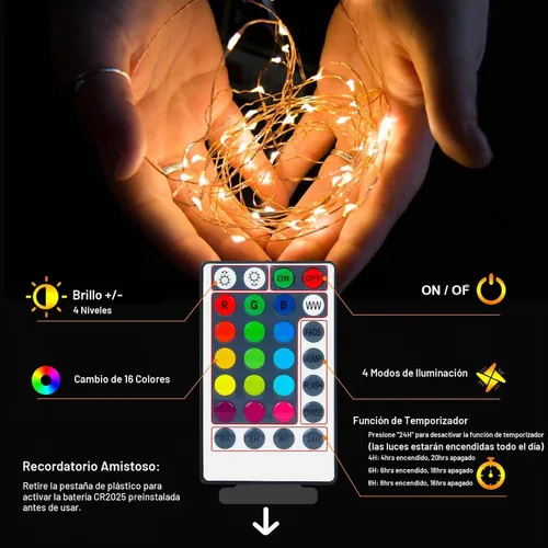 Vista 7 de Guirnalda de luces LED a pilas, 39 pies, 120 luces LED que cambian de color con control remoto, funciona con pilas, alambre de cobre impermeable