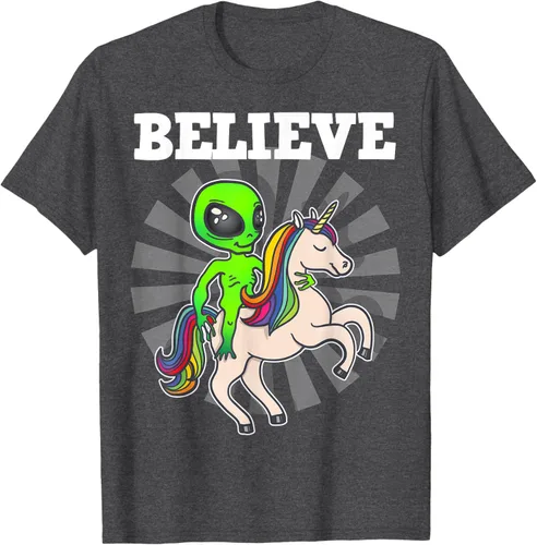 Vista 42 de Believe Space Alien Riding Unicorn - Camiseta de regalo divertida, Negro, S