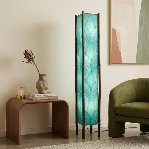 Vista 3 de Eangee Home Design Fortune - Lámpara de pie gigante con pantalla azul marino hecha de hojas de cacao real, 11 pulgadas de largo x 11 pulgadas