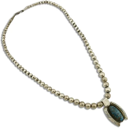 Vista 2 de Navajo - Collar de turquesa con diamantes azules de plata 925 hecho a mano, turquesa