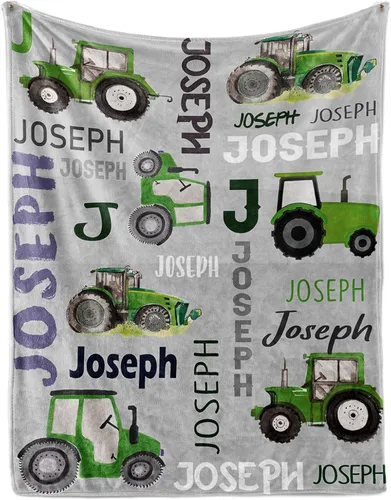Vista 14 de Manta personalizada de tractores, nombre personalizado con diseño de camiones de tractor agrícola, manta de cama de franela de felpa suave