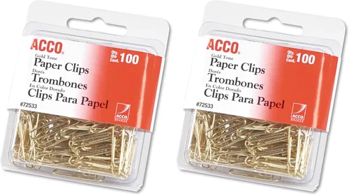 Vista 3 de ACCO Brands Clips de papel, Regluar, # 2, Lisos, Oro, 100 clips/caja (72533)