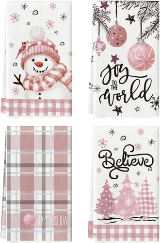 Vista 9 de Artoid Mode Toallas de Cocina y Paños de Cocina Navideños Negros y Rojos con Árbol de Navidad y Muñeco de Nieve, 18x26 Pulgadas, Toallas de Mano