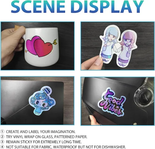 Vista 2 de Papel adhesivo holográfico transparente para impresora de inyección de tinta y láser, 20 hojas de vinilo imprimible, papel adhesivo holográfico