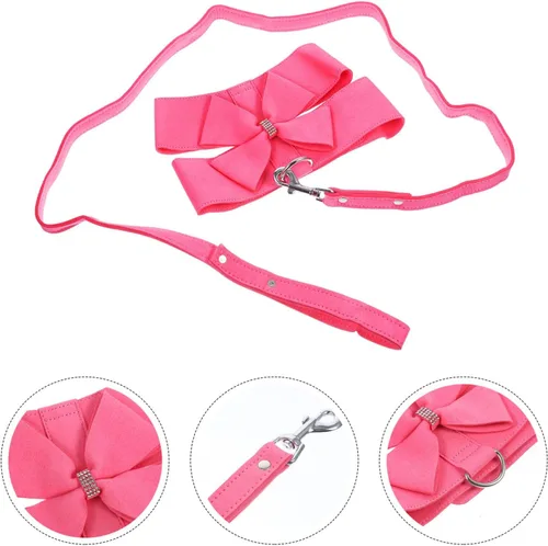 Vista 5 de POPETPOP Juego de arnés y correa de microfibra rosa para perro, XL, ajustable, sin tirones, a prueba de escape, diseño integrado, cómodo