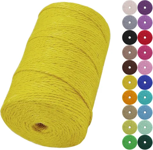 Vista 26 de Cuerda de yute natural de 0.079 pulgadas y 328 pies para manualidades, cuerda de yute de colores de 3 capas para envoltura de regalos, jardinería