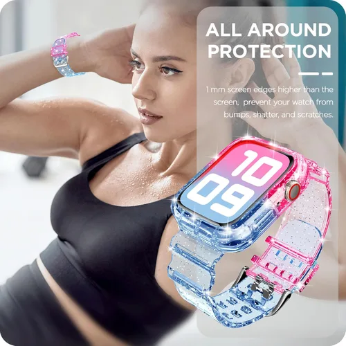 Vista 107 de DABAOZA - Correa transparente compatible con Apple Watch con estuche protector, correa deportiva de TPU con brillo para mujeres y hombres