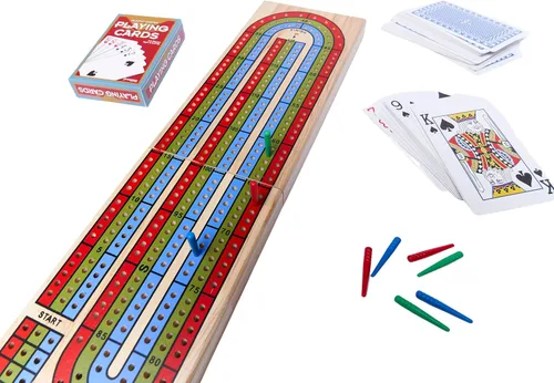 Vista 3 de Family Classics Cribbage – Tablero continuo de madera maciza de 3 vías con compartimento de almacenamiento integrado para clavijas