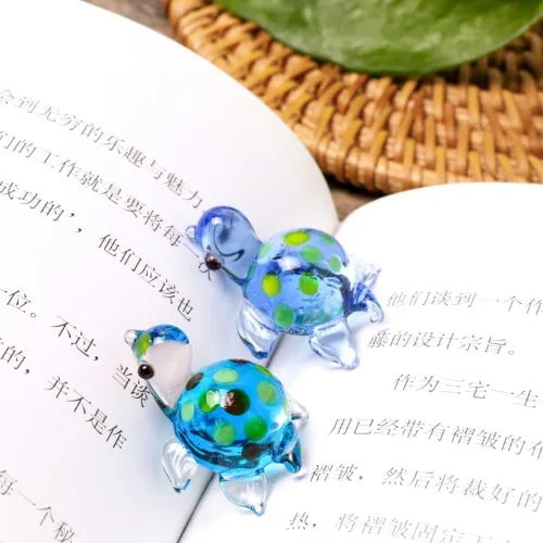 Vista 2 de Jowxsx Figura de tortuga miniatura de cristal azul, adornos para acuario, paisajismo, figura de tortuga de cristal, colección de manualidades