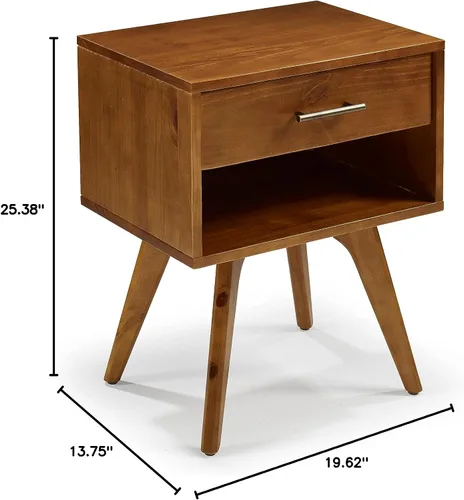 Vista 8 de Mesita de noche moderna de mediados de siglo con un cajón/construida de madera maciza/acabado castañón