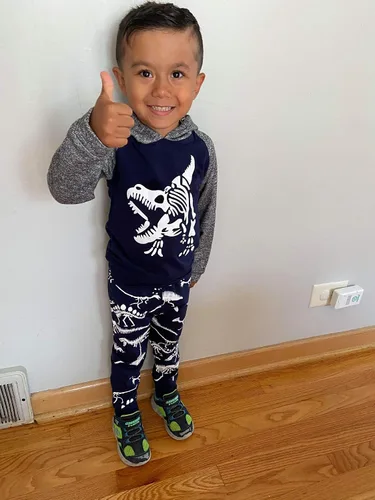 Vista 2 de Conjunto de sudadera con capucha de manga larga con capucha y pantalones de dinosaurio para bebés niños