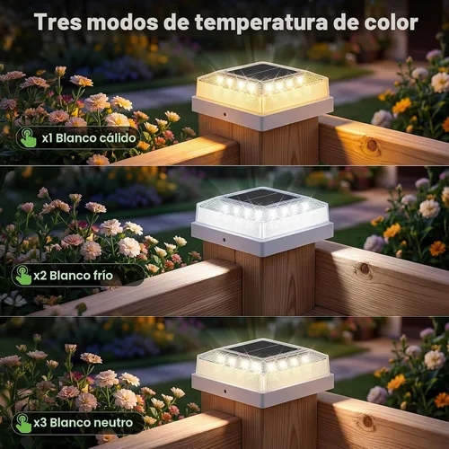 Vista 5 de Brightever 3.5 x 3.5 4x4 luz solar para poste al aire libre, paquete de 4 luces solares para postes de madera/vinilo, 3 modos de iluminación, luces