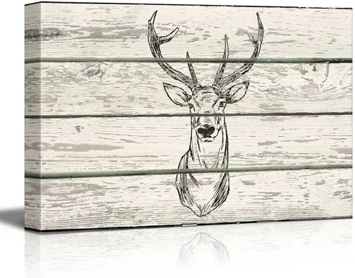 Vista 8 de wall26 - Obra de arte con estampado de madera de ciervo en bosque de abedules - Lienzo rústico para pared, arte para el hogar - 16 x 24 pulgadas