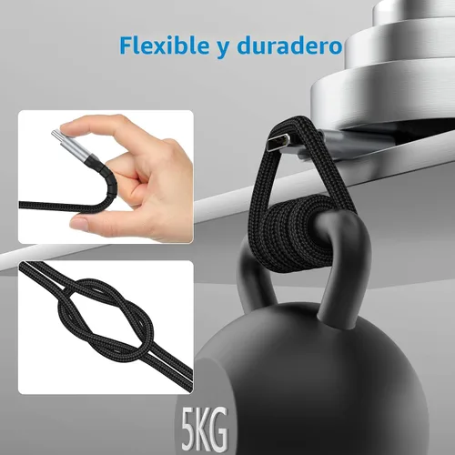Vista 4 de Cable de carga USB C de 6 pulgadas, paquete de 2 cables cortos USB C a C trenzados de carga rápida, cable USBC compatible con iPhone 15, Samsung