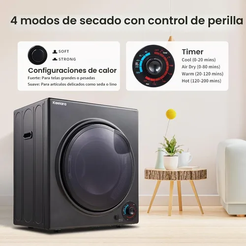 Vista 3 de Secadora Portátil de 3.5 pies cúbicos, secadora compacta de 1500 W con tambor de acero inoxidable, 4 modos de secado, protección contra