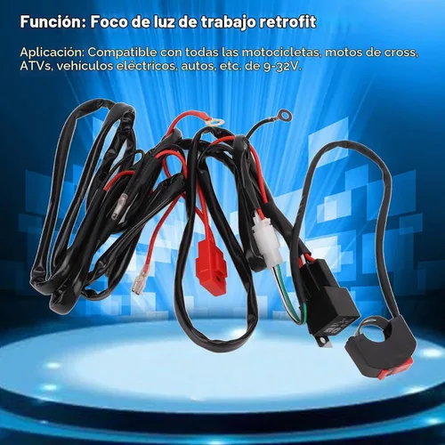 Vista 2 de Kit de arnés de cableado de luz LED para motocicleta, kit de arnés de cableado de barra de luz LED, interruptor de manillar de motocicleta