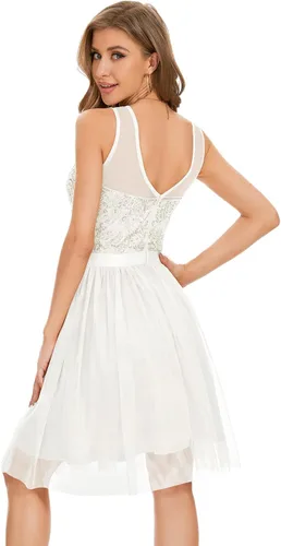 Vista 4 de Bridesmay Vestido corto de tul para mujer, vestido de fiesta de graduación, vestido de cóctel con lentejuelas y cuentas 2023 para fiesta de boda