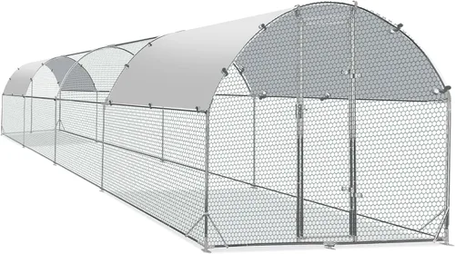Vista 9 de TOLEAD Gallinero de metal grande mejorado con malla de alambre de tres soportes, corral de pollo, con cubierta resistente al agua y anti-UV, casa