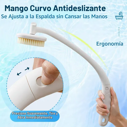 Vista 4 de Celestite Cepillo de ducha de mango largo de 20 pulgadas para cuerpo, limpiador de espalda para ducha con 3 cabezales de cepillo, exfoliación