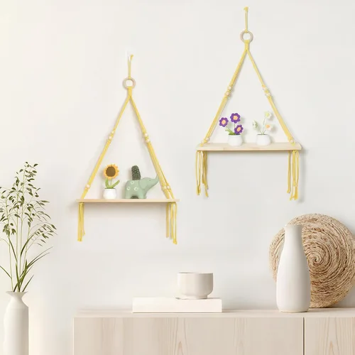 Vista 9 de LB Colgante de pared de macramé rosa, decoración de pared de macramé bohemio, borla rosa y beige, bohemio, tejido a mano, macramé, decoración