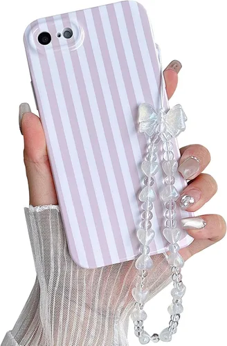 Vista 26 de Bonita funda a rayas para iPhone 6 Plus iPhone 6s Plus con cadena de cuentas, estética suave y delgada, funda protectora de poliuretano