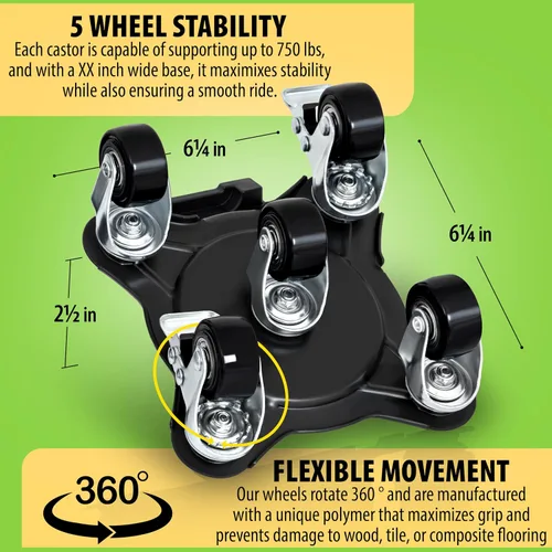 Vista 3 de Movers de muebles con ruedas – Juego de 4 herramientas elevadoras de muebles resistentes con capacidad de carga de 2000 libras, plataforma