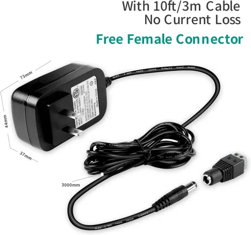 Vista 2 de Adaptador de fuente de alimentación de 12 V, 2.5 A, 30 W, ETL, CA a CC (entrada 100-240 V, salida 12 voltios 2.5 amperios), cable de 10 pies