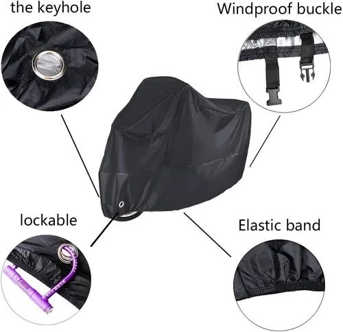 Vista 5 de Funda para motocicleta impermeable, a prueba de viento, al aire libre, a prueba de polvo, protección para todo tipo de clima, agujeros de bloqueo