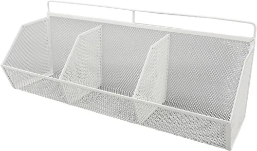 Vista 10 de Cesta de alambre de metal, 3 rejillas para colgar en la pared, organizador de almacenamiento de apertura inclinada para cocina, baño, lavandería